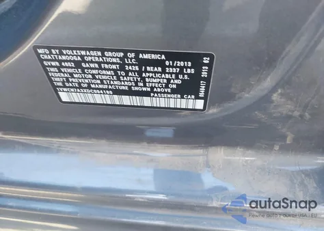 2013 Volkswagen Passat 2.0L Tdi Sel Premium z USA, uszkodzony, nr VIN 1VWCN7A3XDC094180